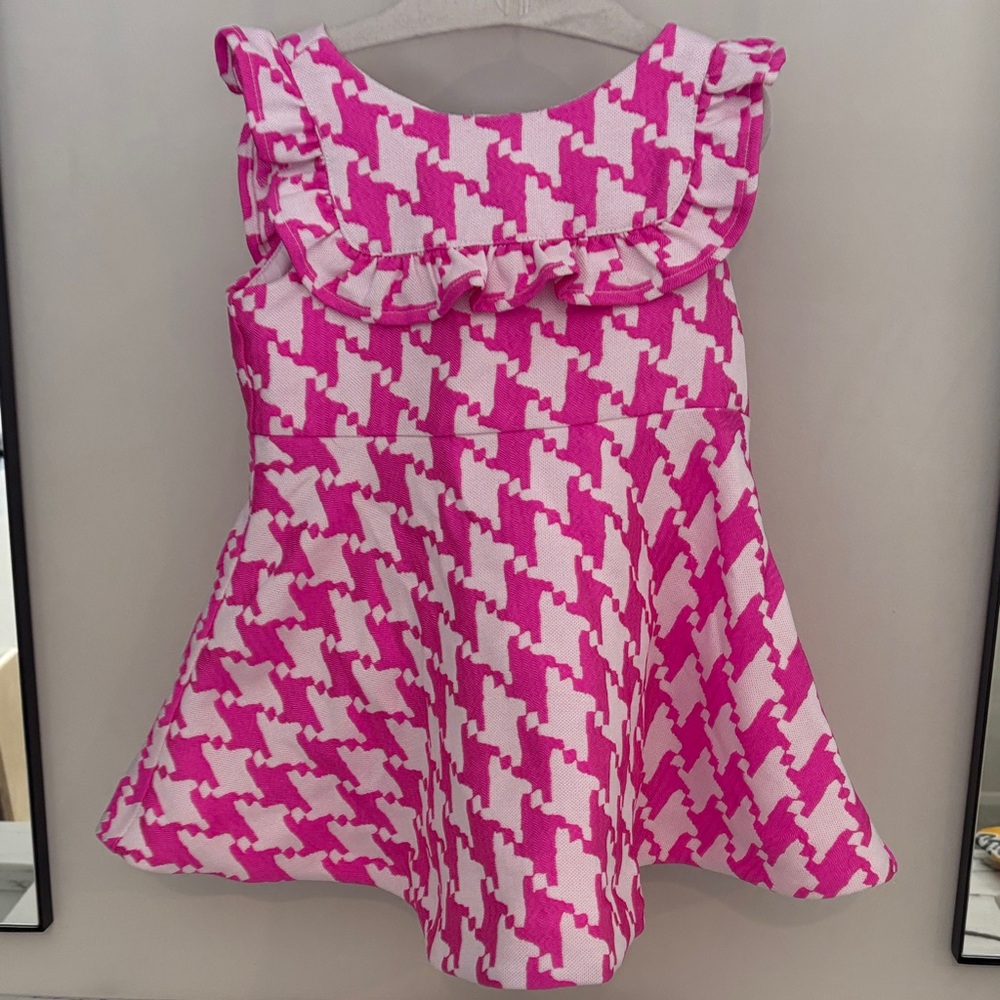 Janie and Jack Pink and White Houndstooth Dress